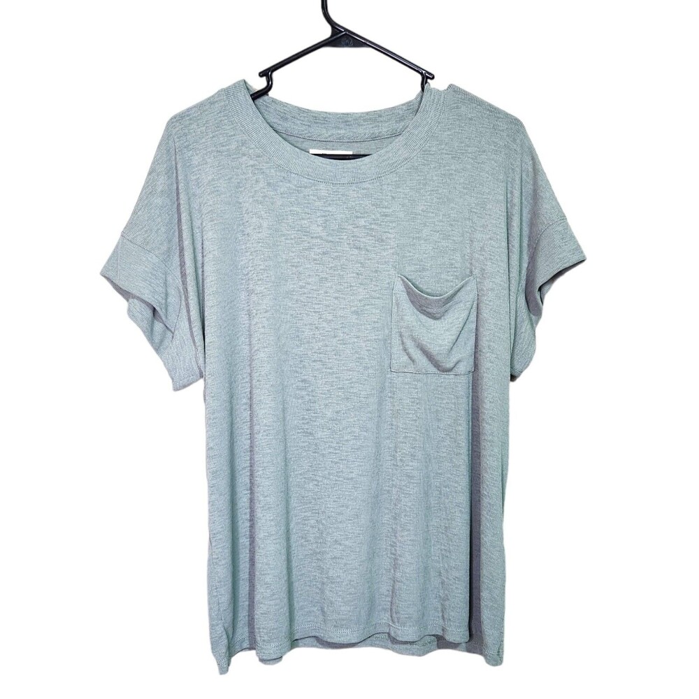 MADEWELL Womens Ribbed Green Eastover Pocket Tee Size Large